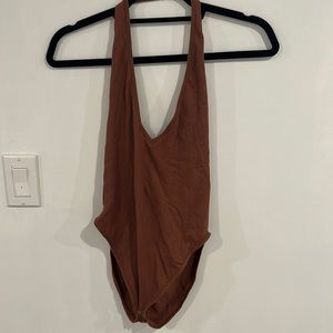 Brown halter neck body suit